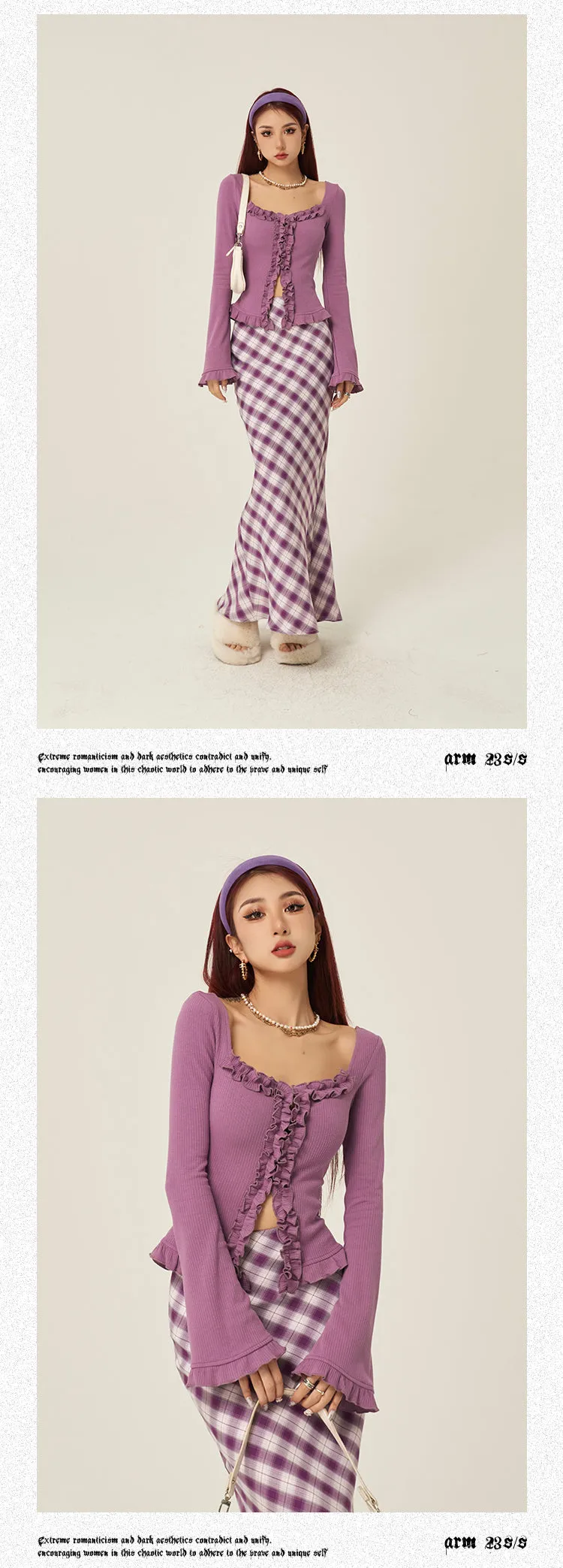 Stella Solid Color Ruched Collar Front Slit Long Sleeve Top