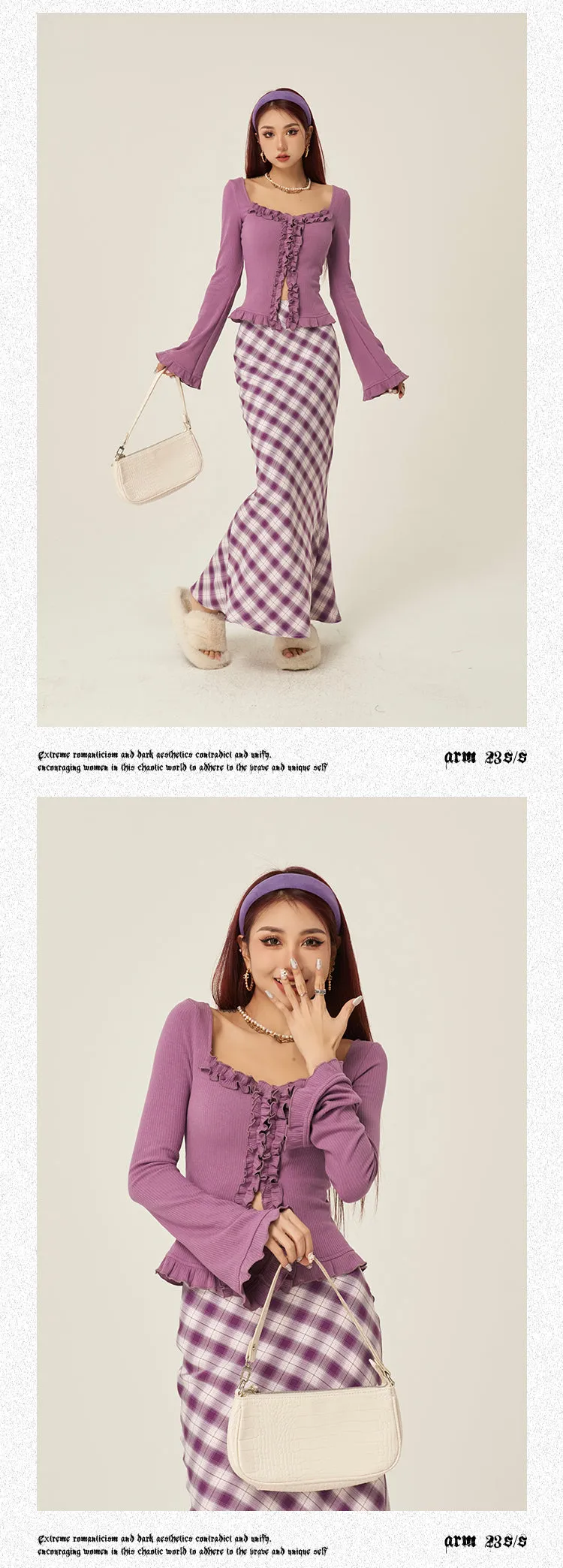 Stella Solid Color Ruched Collar Front Slit Long Sleeve Top