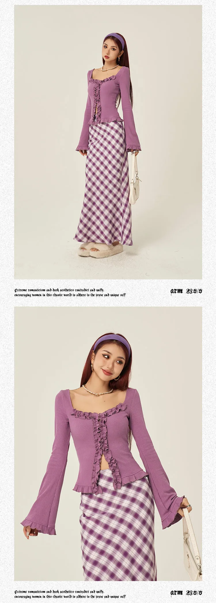 Stella Solid Color Ruched Collar Front Slit Long Sleeve Top