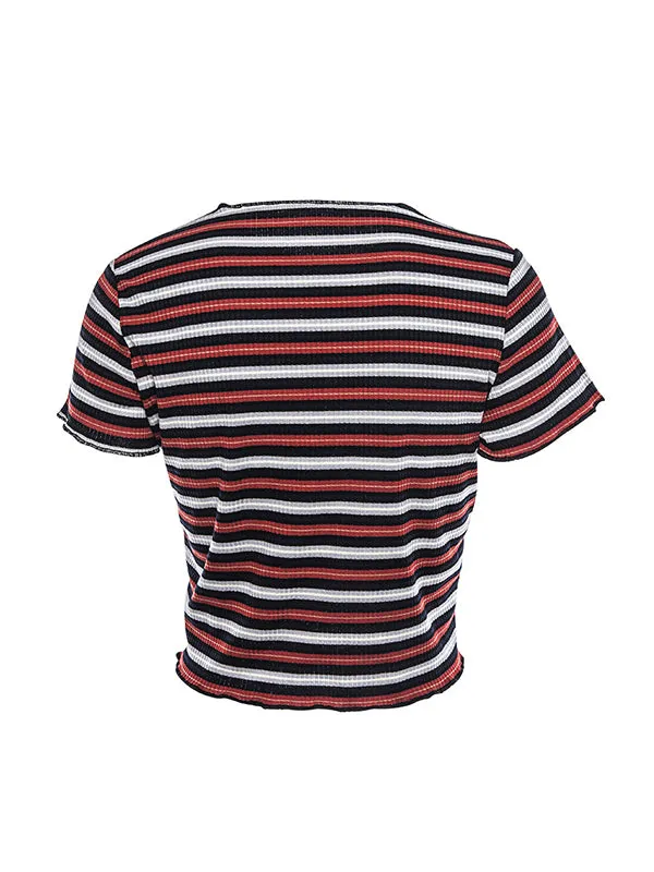 Stripe Round Neck Short Sleeve T-shirt