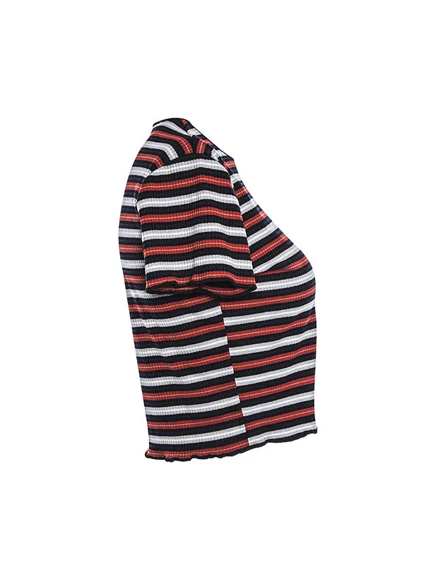 Stripe Round Neck Short Sleeve T-shirt