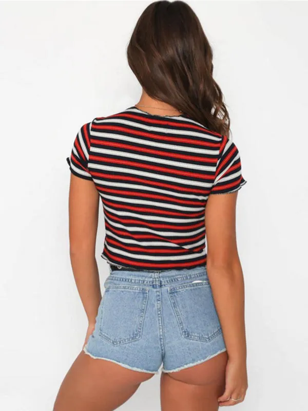 Stripe Round Neck Short Sleeve T-shirt