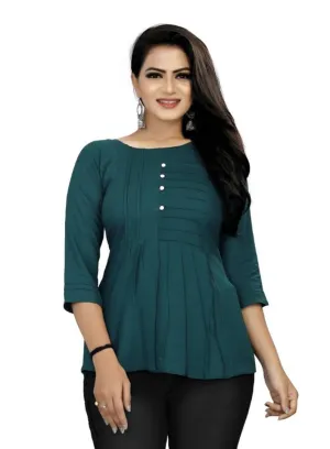 Stylish Rayon Solid 3/4 Sleeves Tunic Top For Women