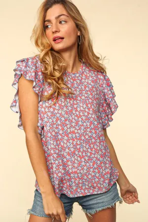 Sugarfox  Floral Double Layered Ruffle Top
