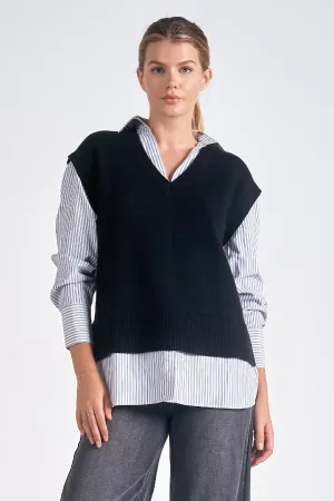 SW 10902 Black Stripe 2fer Top by Elan