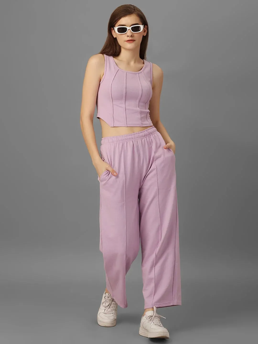 SXV Basic CO-ORDS set : lavender Corset Croptop And Trouser Combo