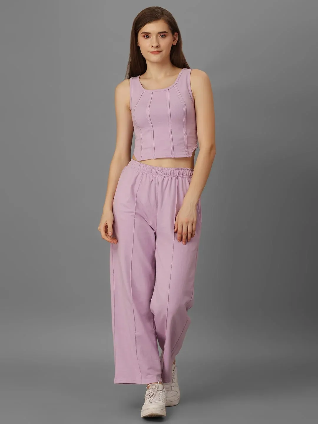 SXV Basic CO-ORDS set : lavender Corset Croptop And Trouser Combo