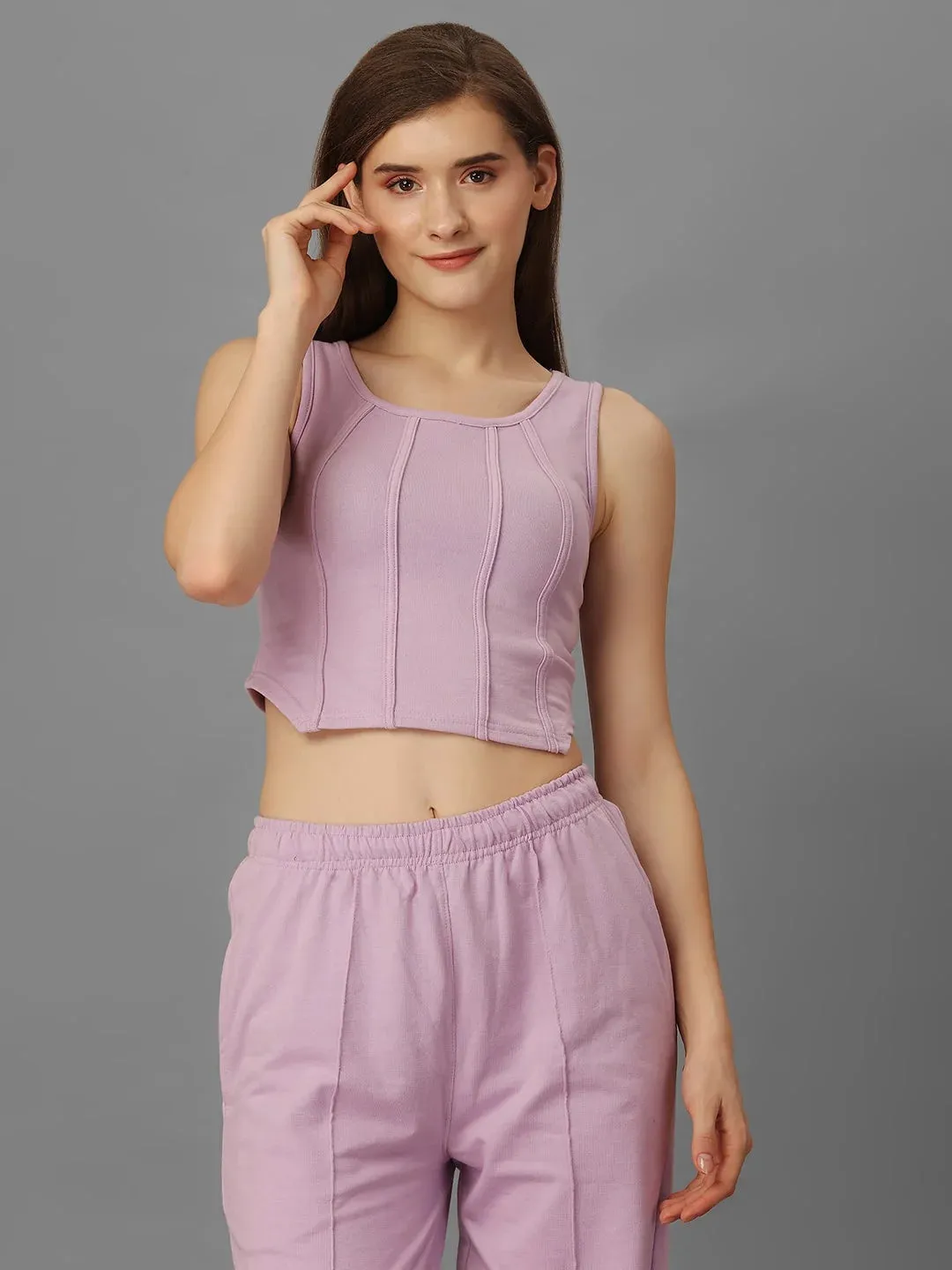 SXV Basic CO-ORDS set : lavender Corset Croptop And Trouser Combo