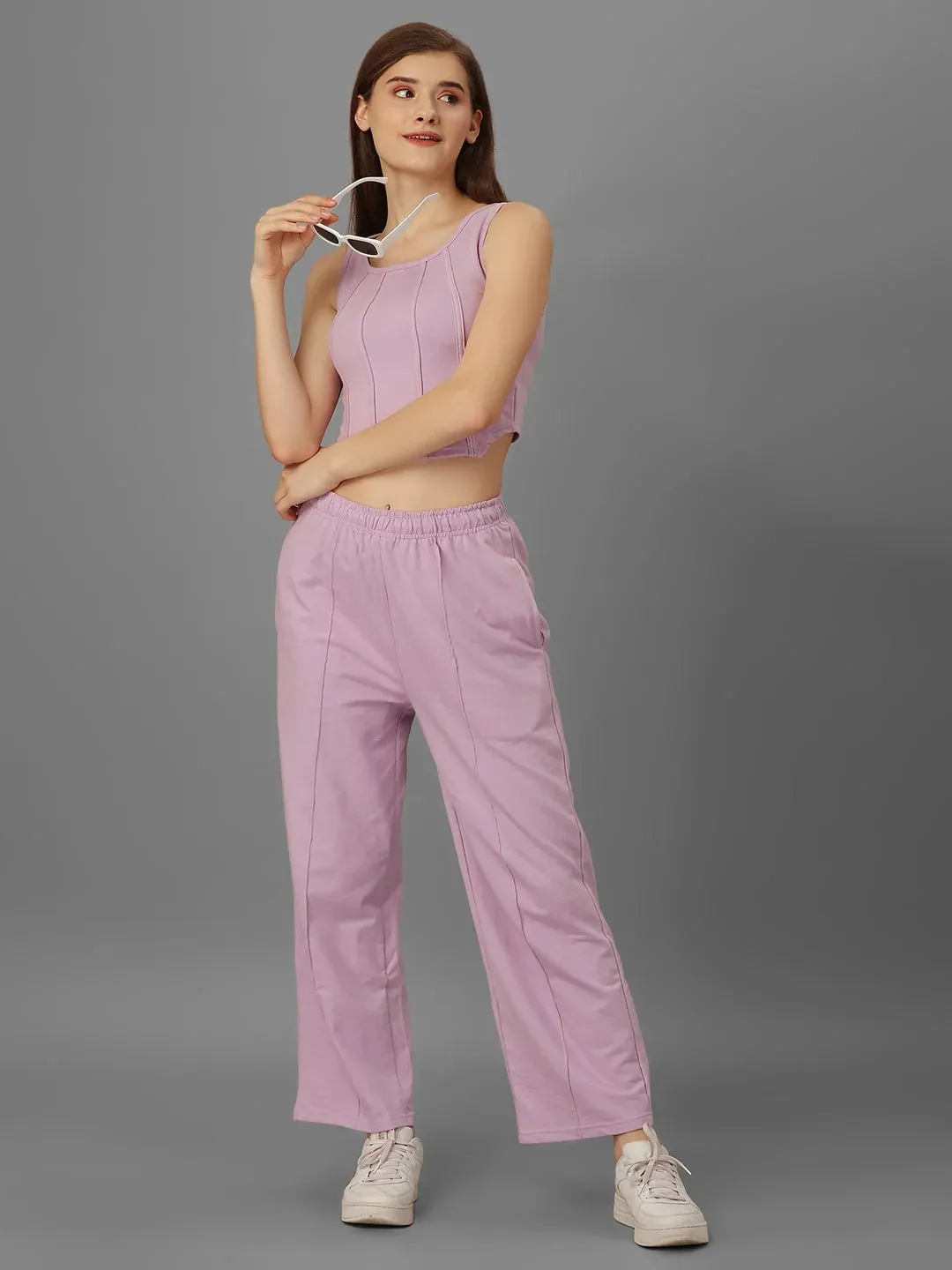 SXV Basic CO-ORDS set : lavender Corset Croptop And Trouser Combo