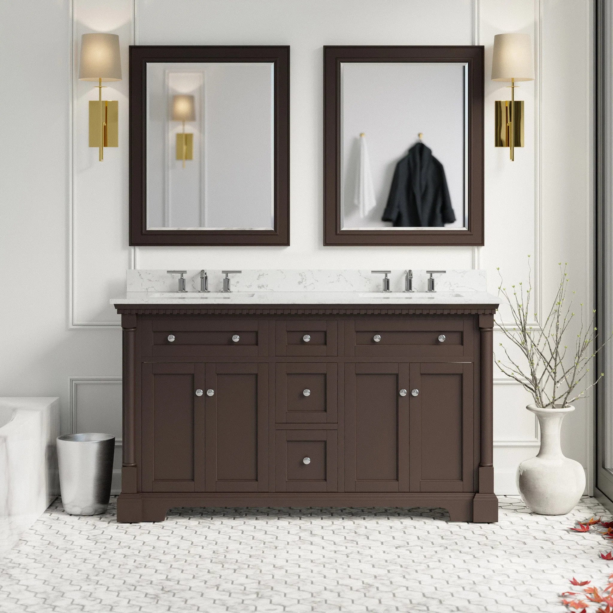 Sydney 60-inch Double Vanity with Engineered Marble Top