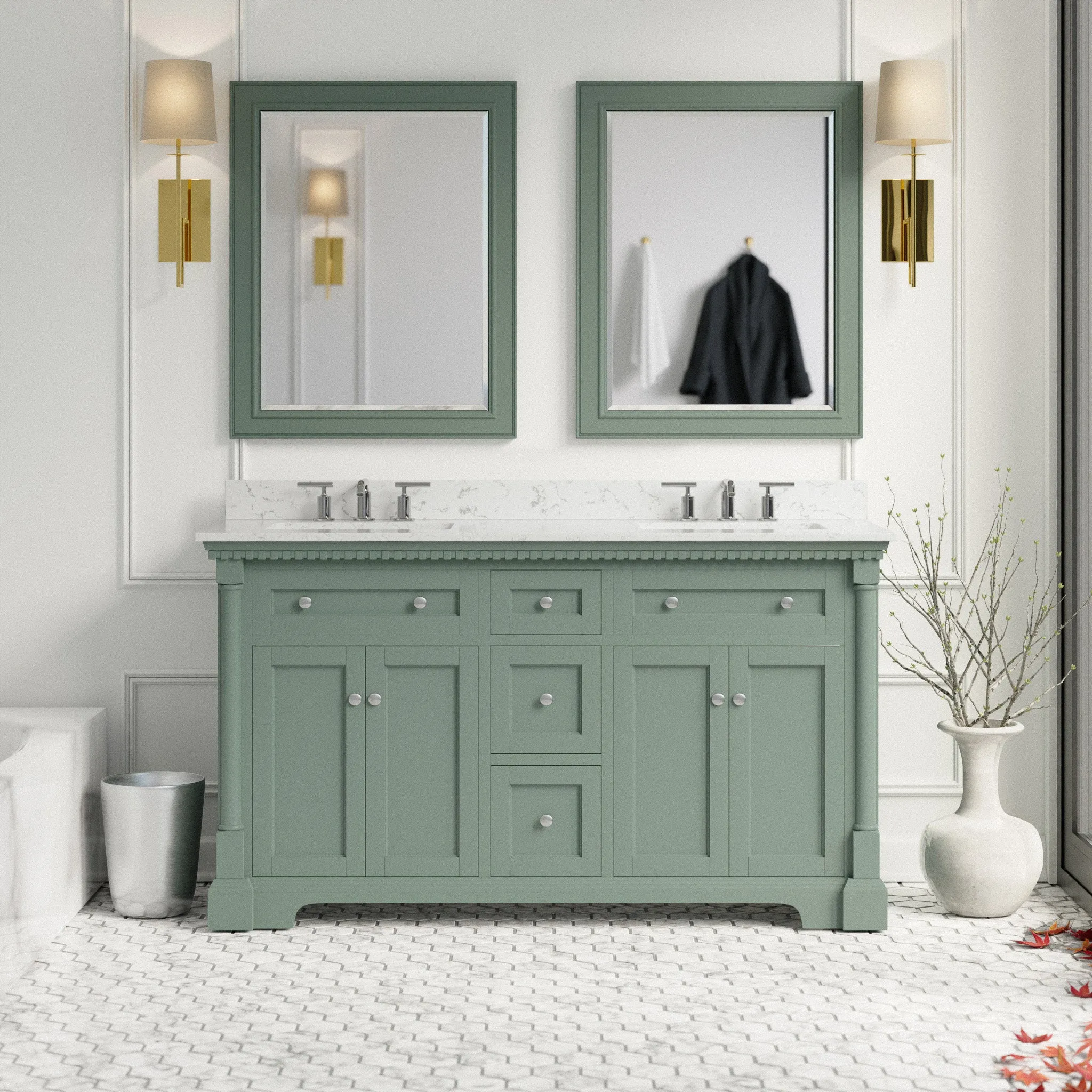 Sydney 60-inch Double Vanity with Engineered Marble Top