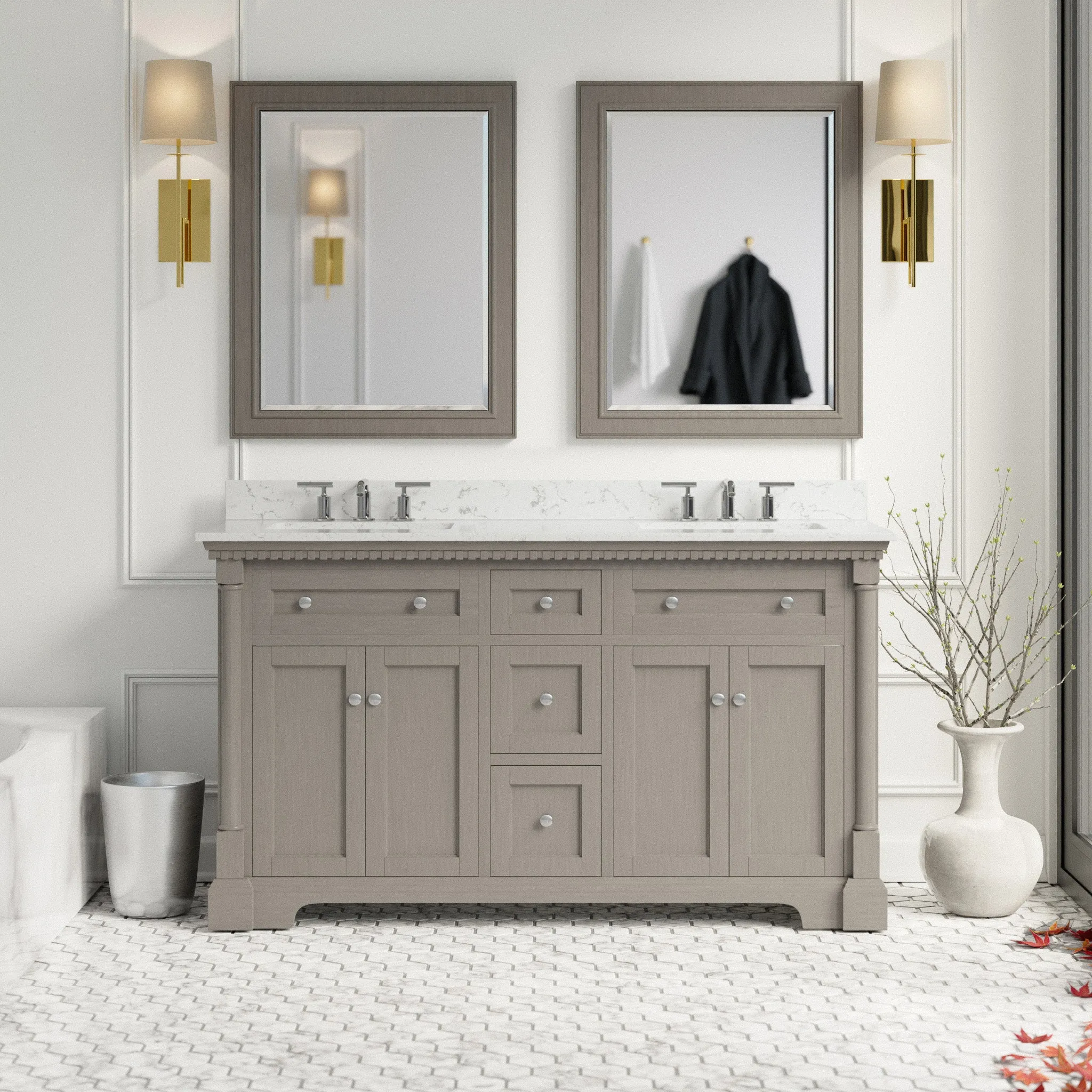 Sydney 60-inch Double Vanity with Engineered Marble Top