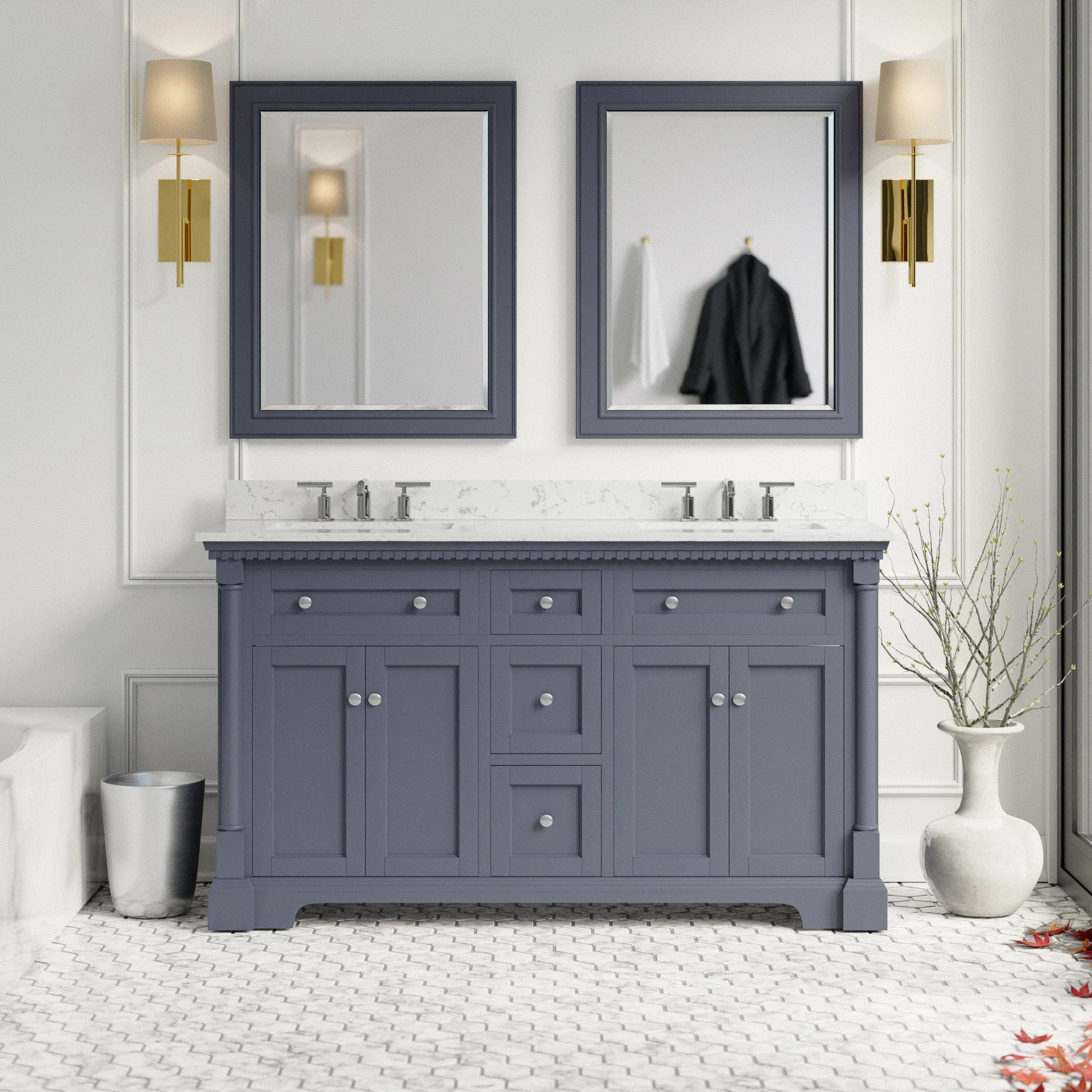Sydney 60-inch Double Vanity with Engineered Marble Top