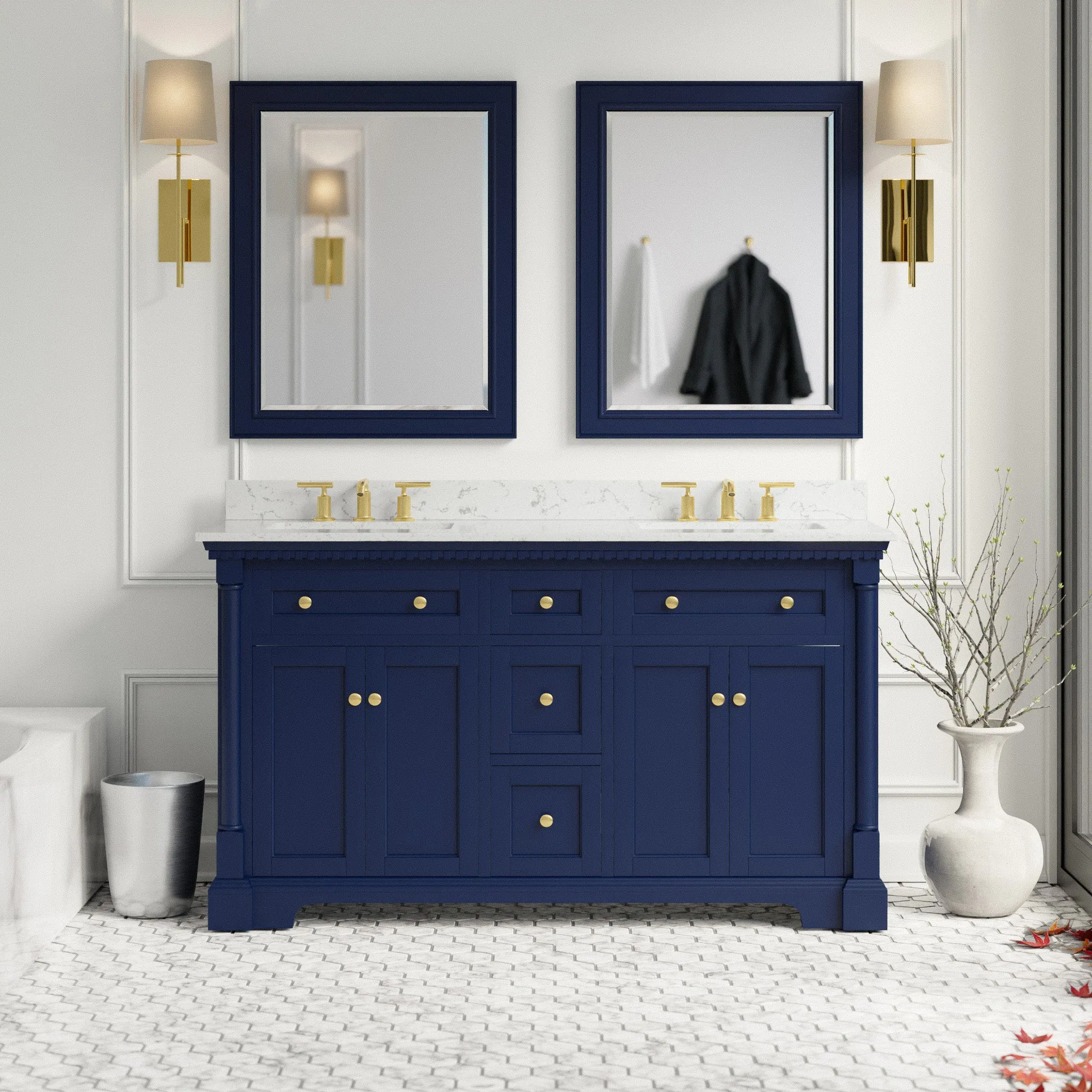 Sydney 60-inch Double Vanity with Engineered Marble Top