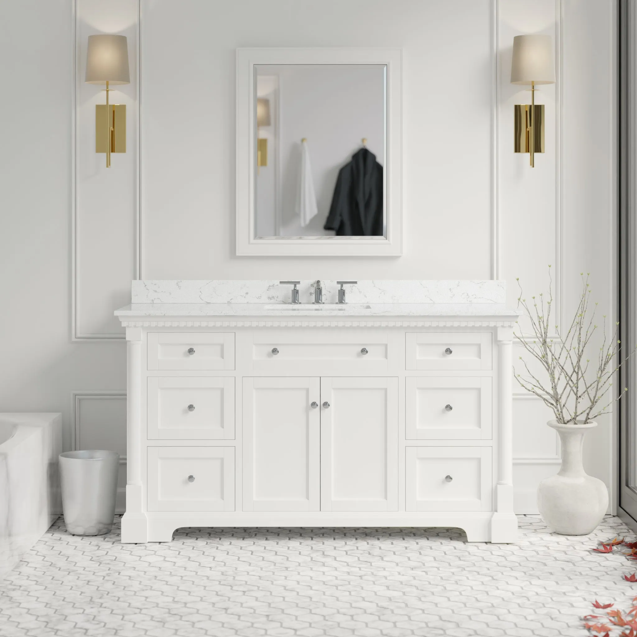 Sydney 60-inch Single Vanity with Engineered Marble Top