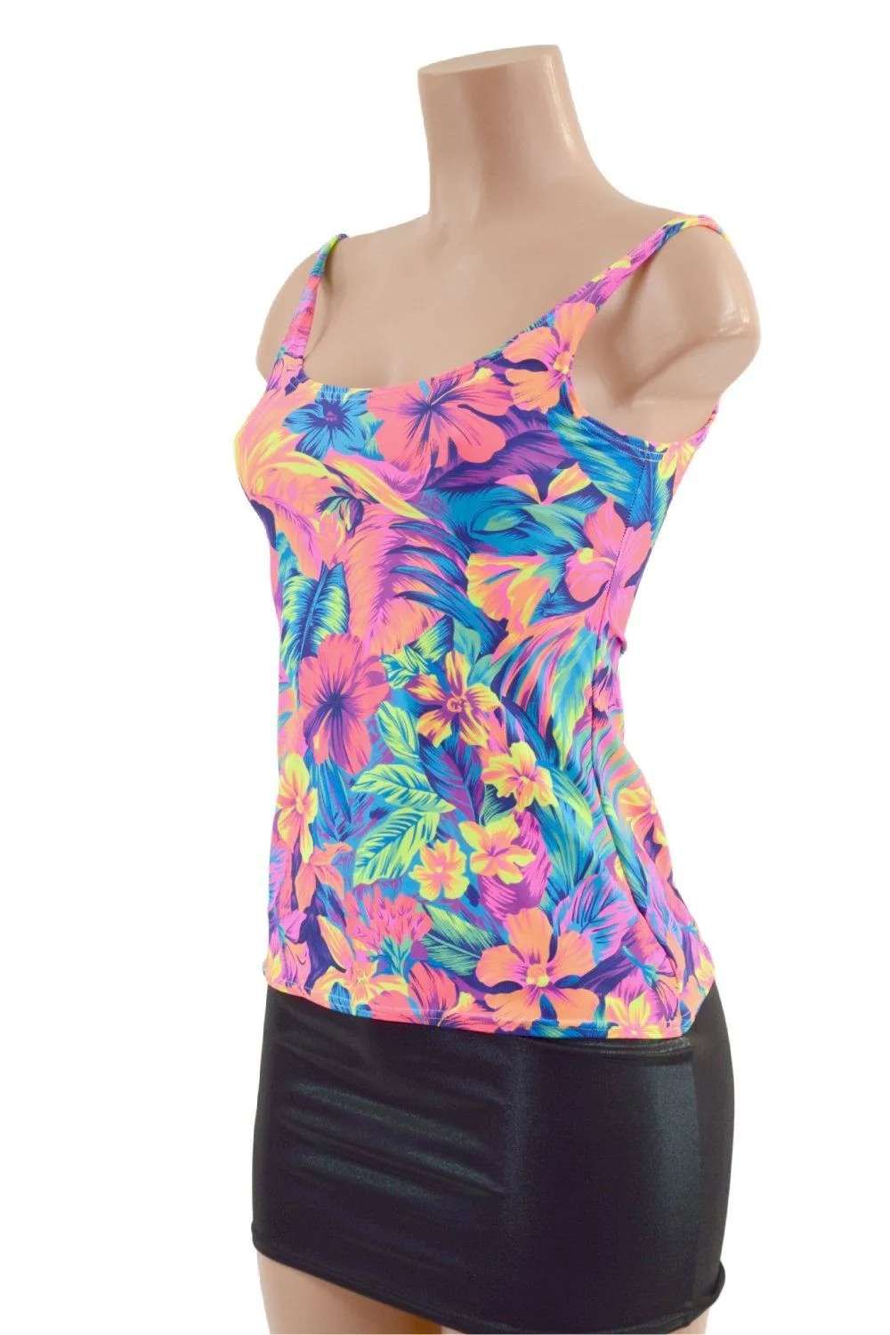Tahitian Floral Full Length Thin Strap Tank Top