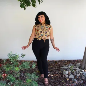 Tattoo Art Sleeveless Tie Crop Top