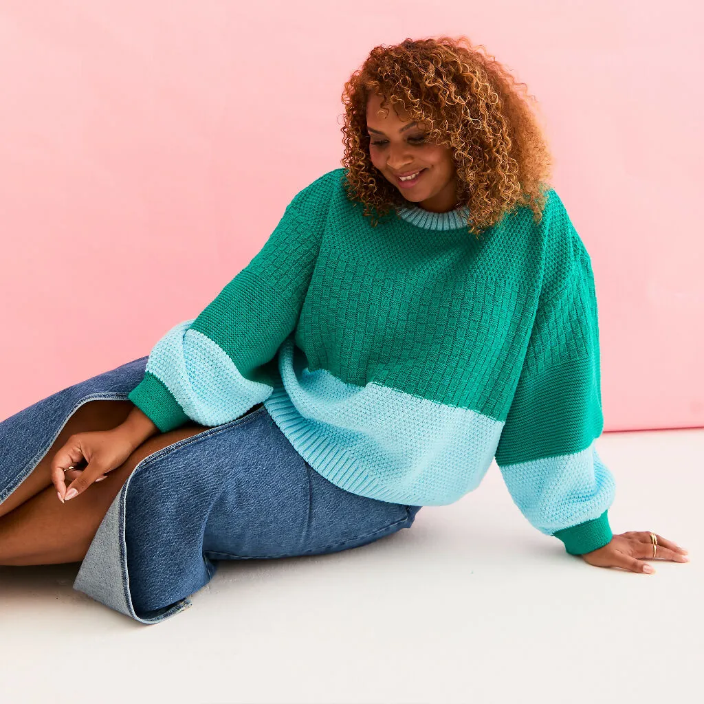 Taz Recycled Cotton Mix Two Tone Jumper - Green