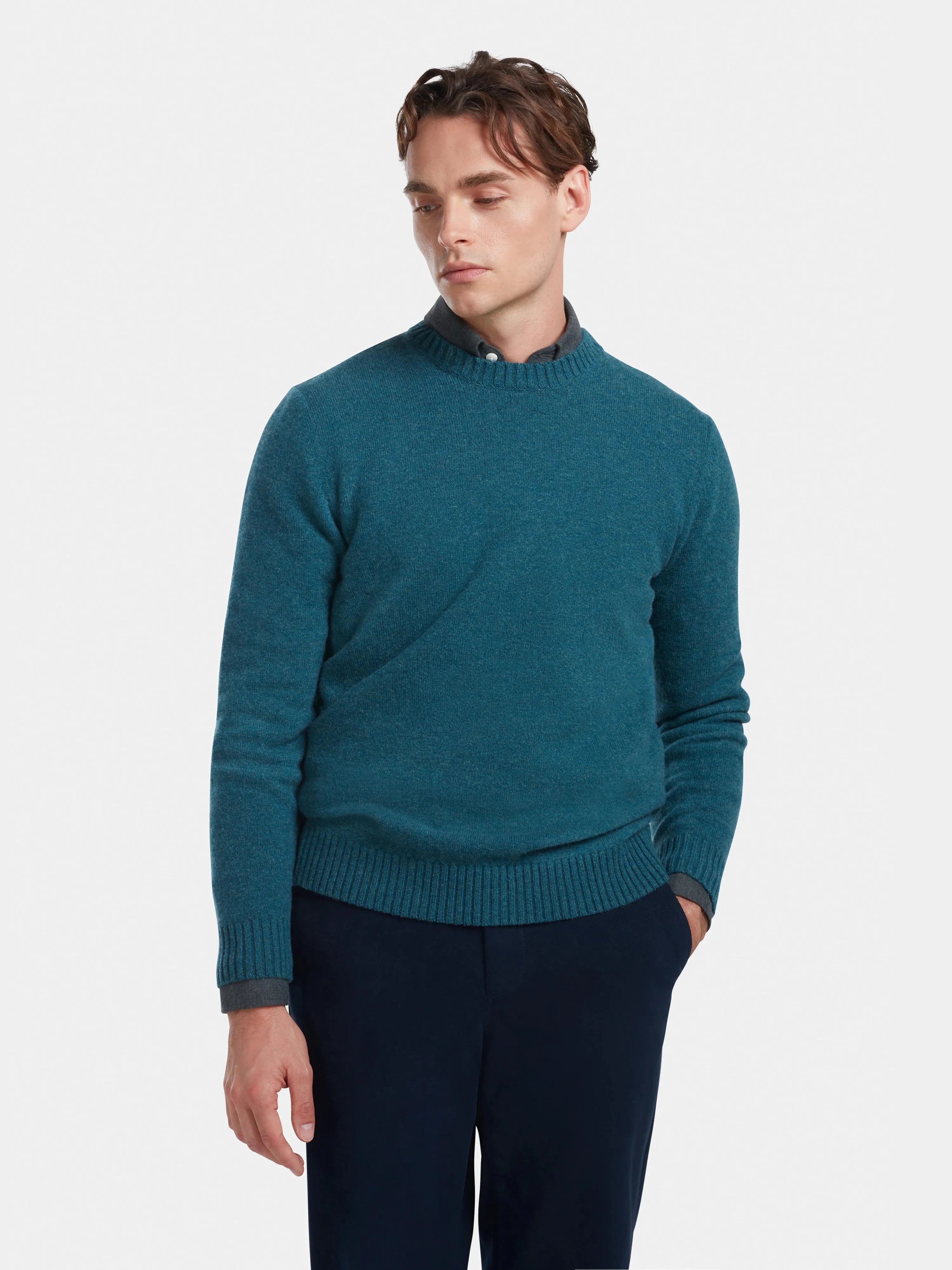 Teal Lambswool Crew Neck Jumper