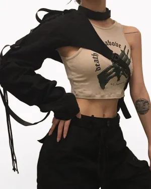 Techwear One Shoulder Sleeve Adjustable Buckle Top
