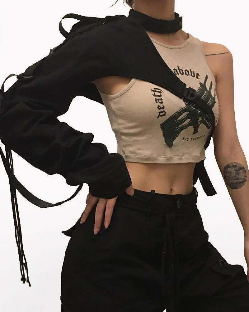 Techwear One Shoulder Sleeve Adjustable Buckle Top