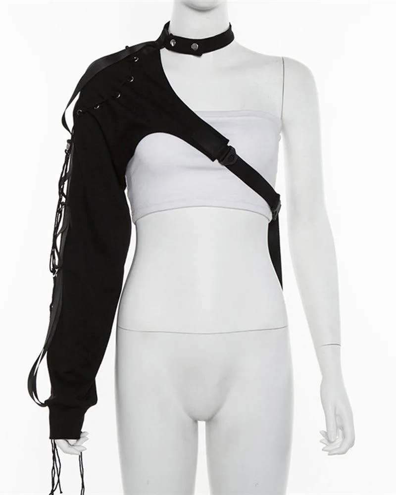 Techwear One Shoulder Sleeve Adjustable Buckle Top