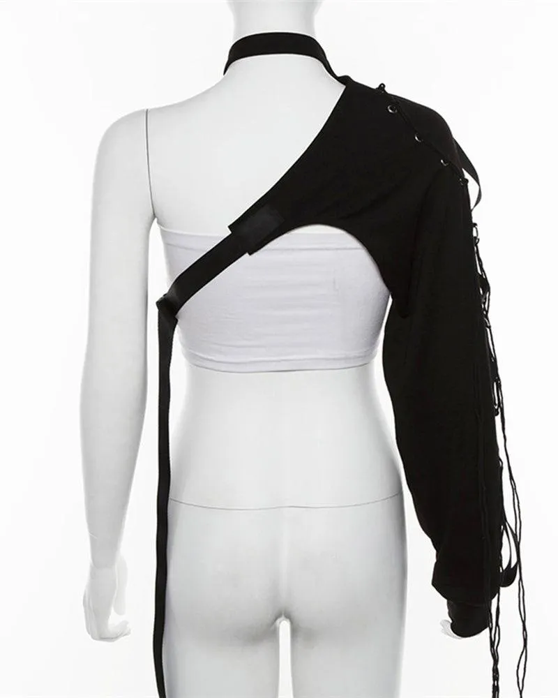 Techwear One Shoulder Sleeve Adjustable Buckle Top