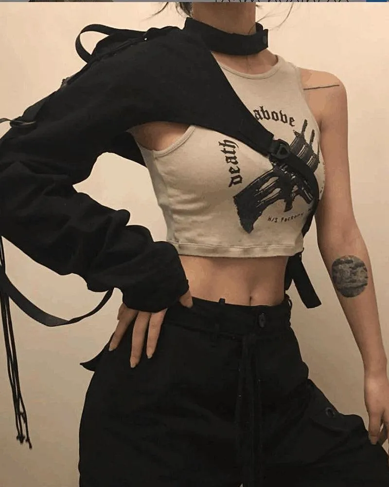 Techwear One Shoulder Sleeve Adjustable Buckle Top