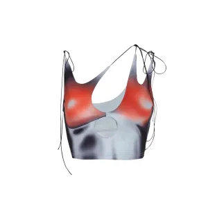 Thermal Print Lace Up Top