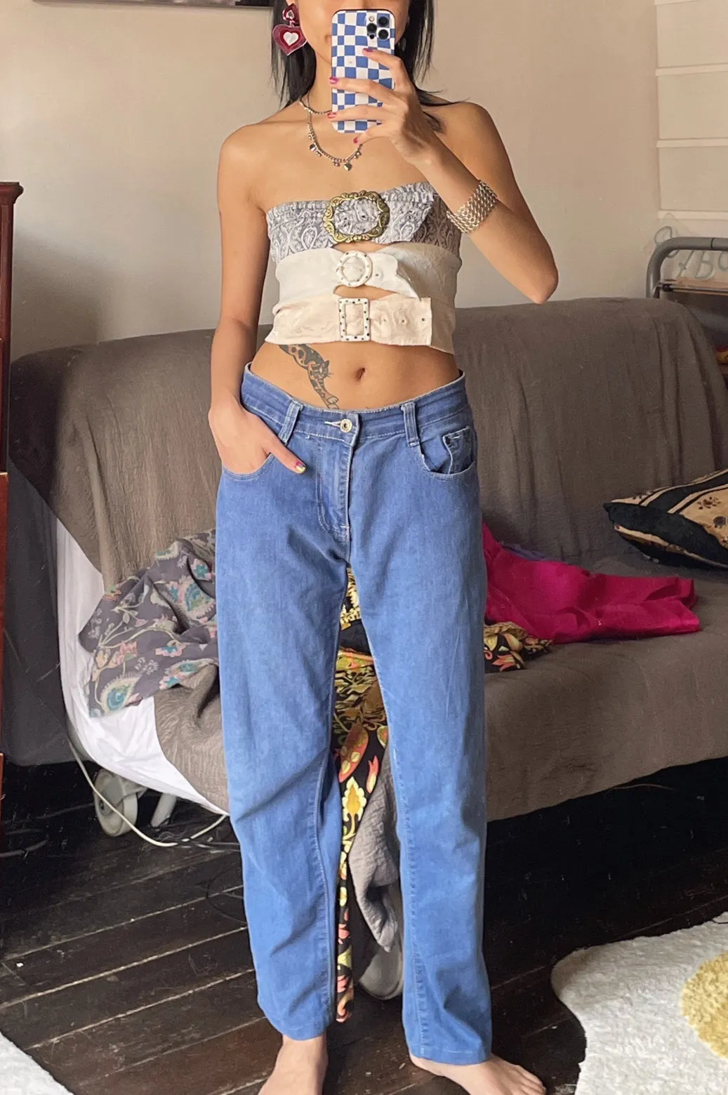 Three Buckles Adjustable Denim Top