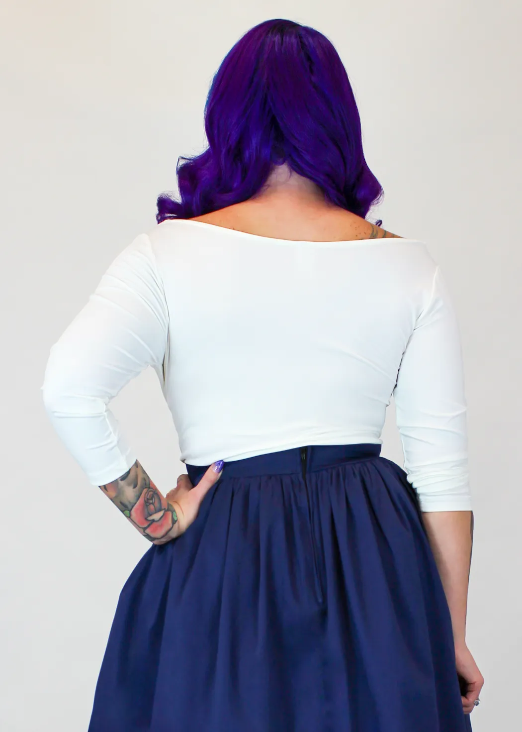 Three Quarter Sleeve Overlap Top - White, Ivory, or Navy