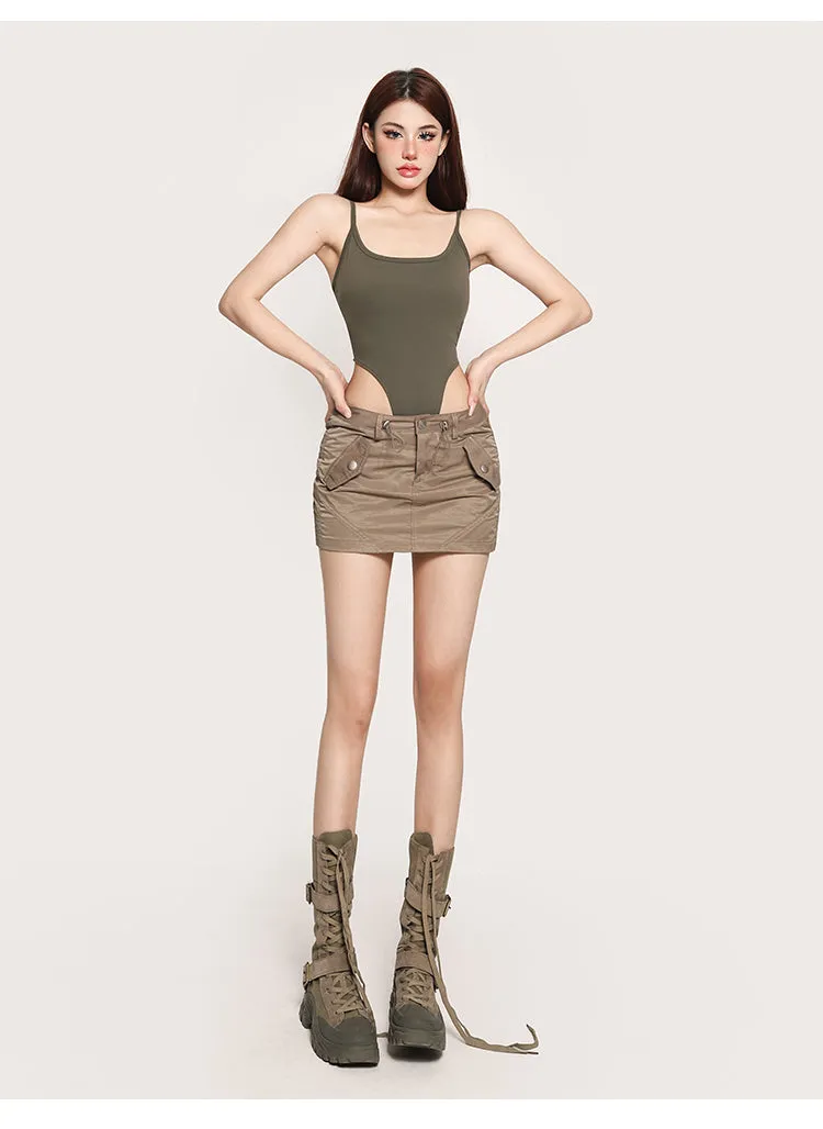 Tia Solid Color Backless One-piece Slim Camisole Bodysuit Top