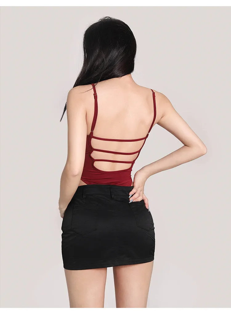 Tia Solid Color Backless One-piece Slim Camisole Bodysuit Top