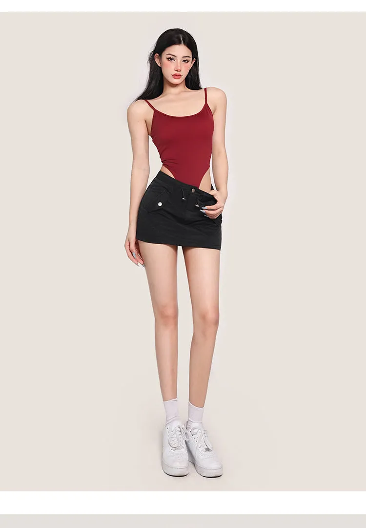 Tia Solid Color Backless One-piece Slim Camisole Bodysuit Top
