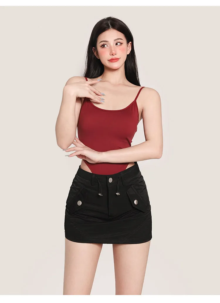 Tia Solid Color Backless One-piece Slim Camisole Bodysuit Top