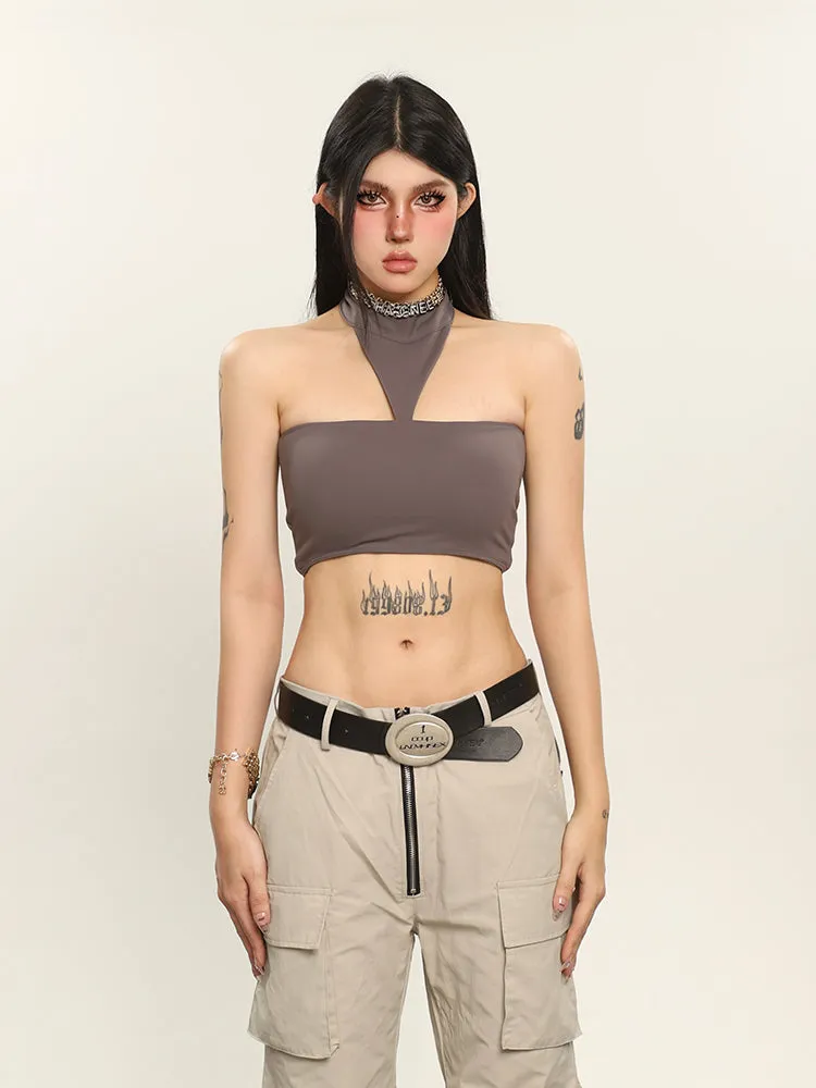 Tiara Solid Color Chest Pads Double Vest Halter Suspender Sleeveless Tube Slim Cropped Top