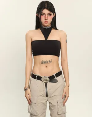 Tiara Solid Color Chest Pads Double Vest Halter Suspender Sleeveless Tube Slim Cropped Top