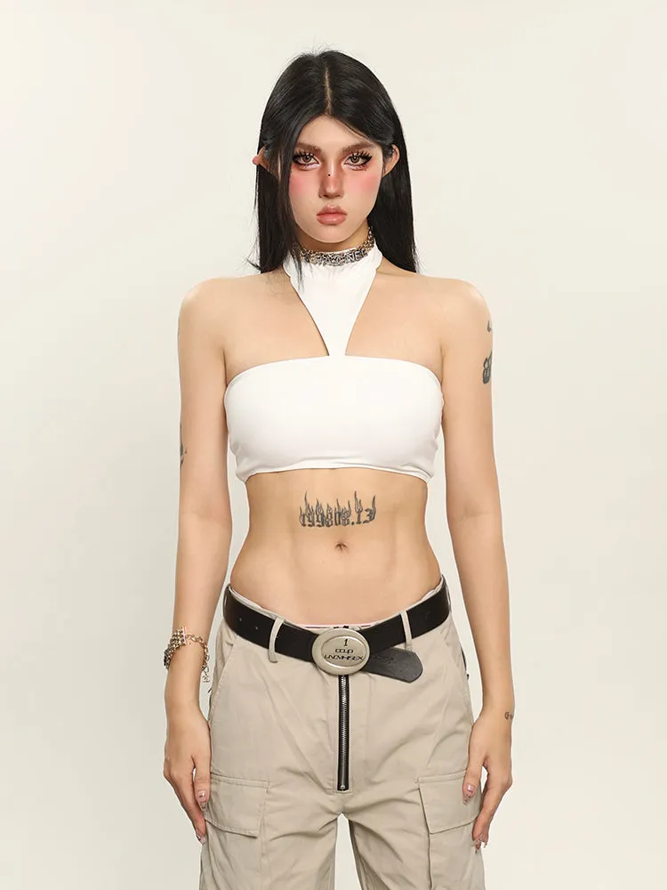 Tiara Solid Color Chest Pads Double Vest Halter Suspender Sleeveless Tube Slim Cropped Top