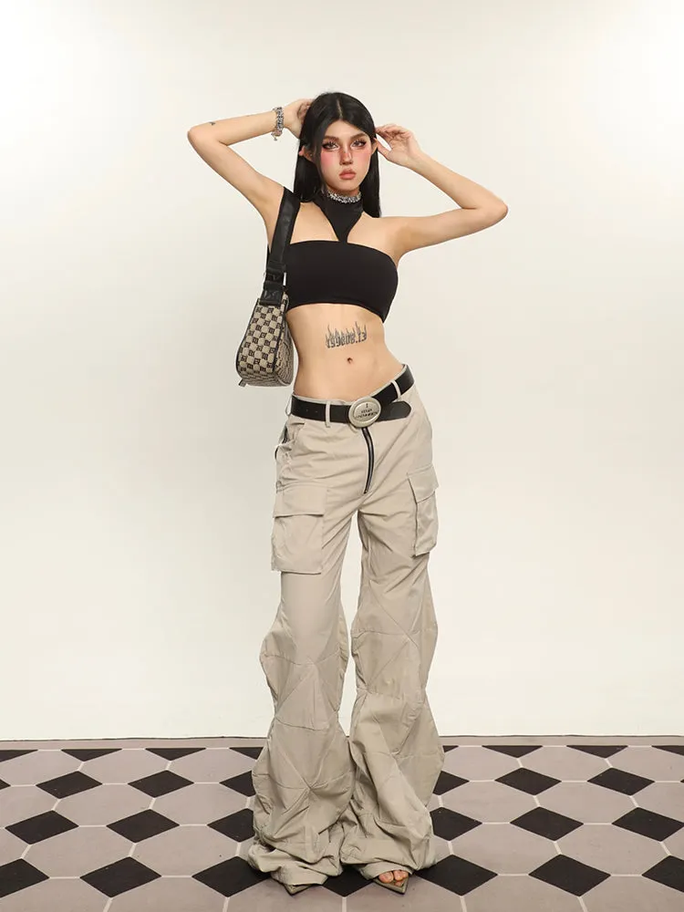 Tiara Solid Color Chest Pads Double Vest Halter Suspender Sleeveless Tube Slim Cropped Top