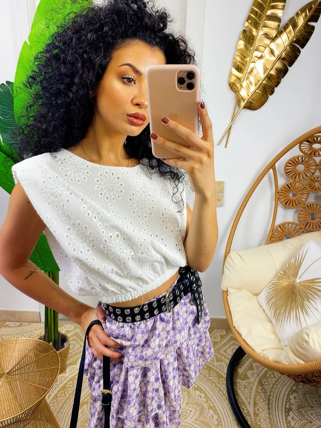 Top con spalline bombate pizzo San Gallo