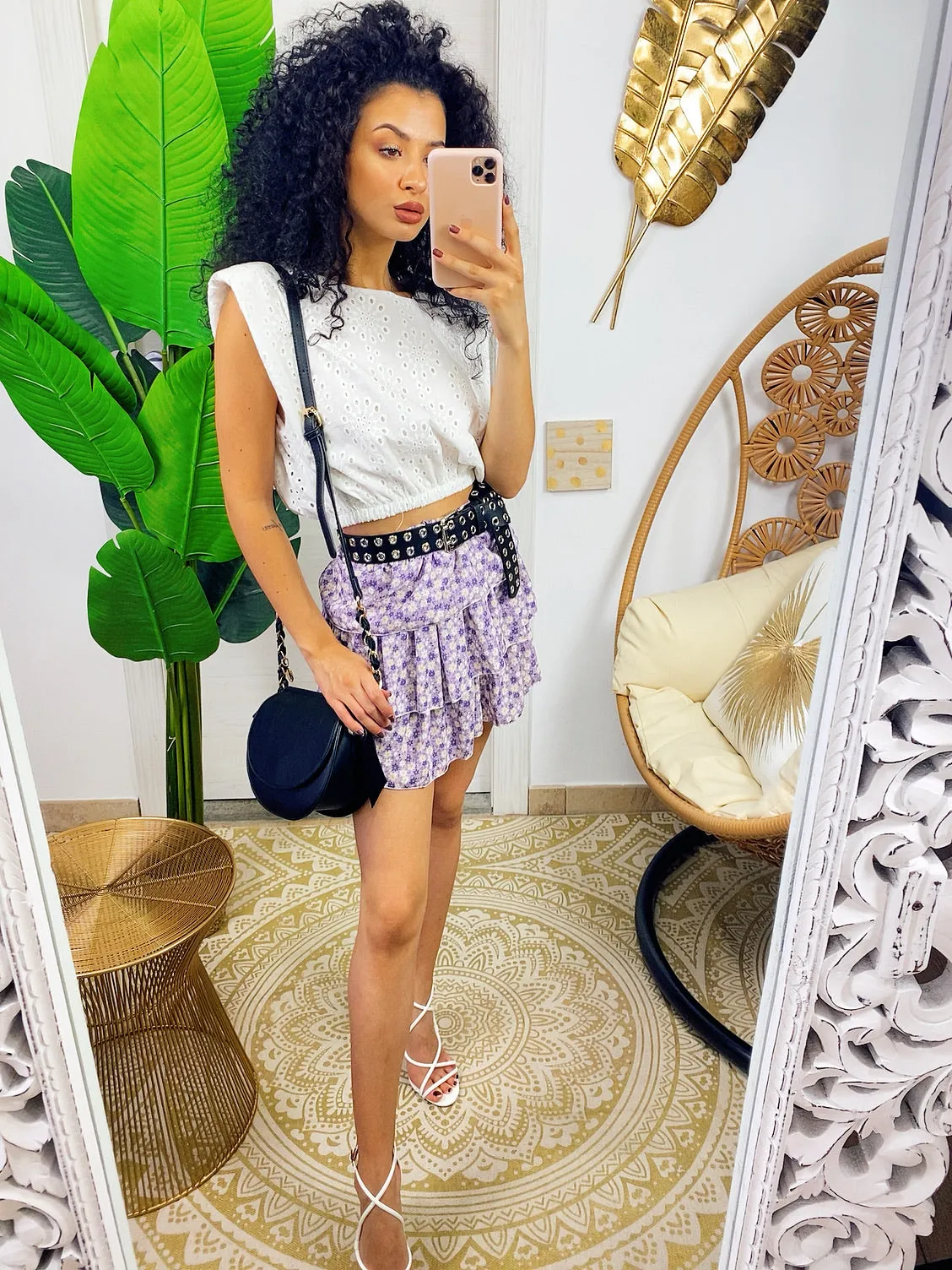 Top con spalline bombate pizzo San Gallo