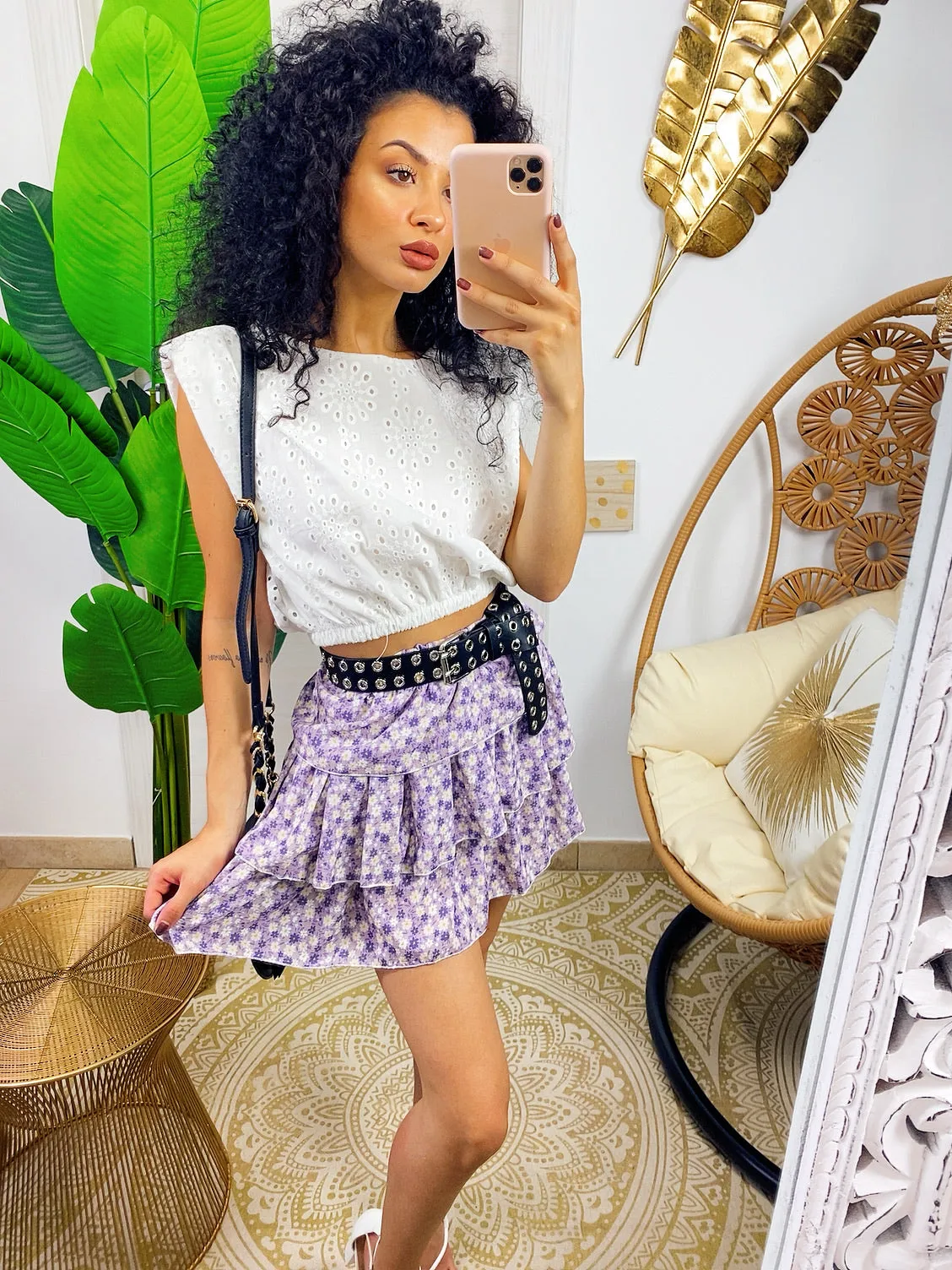 Top con spalline bombate pizzo San Gallo