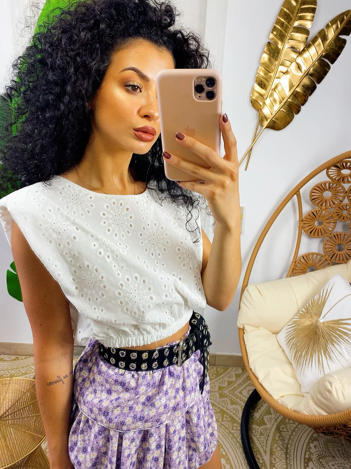 Top con spalline bombate pizzo San Gallo