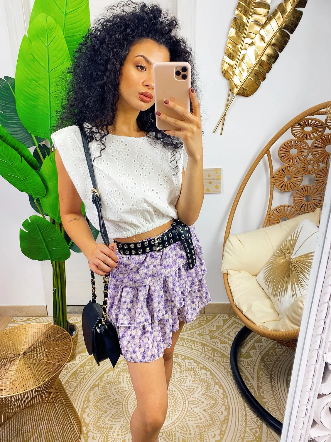 Top con spalline bombate pizzo San Gallo