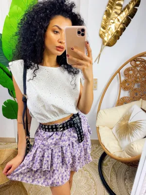 Top con spalline bombate pizzo San Gallo