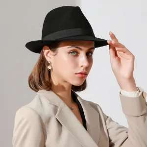 Top Hat Black Woolen Felt Cap Autumn and Winter Men's and Women's British Style Top Hat Fedora Hat