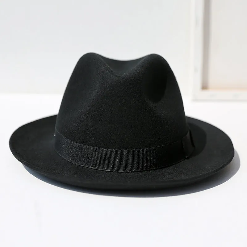 Top Hat Black Woolen Felt Cap Autumn and Winter Men's and Women's British Style Top Hat Fedora Hat