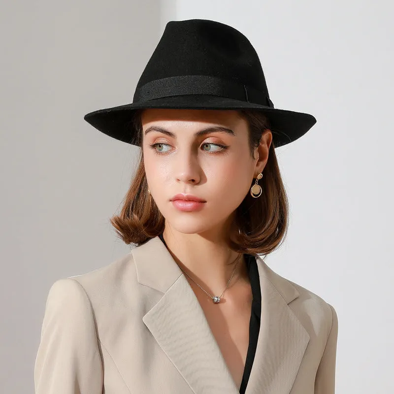 Top Hat Black Woolen Felt Cap Autumn and Winter Men's and Women's British Style Top Hat Fedora Hat