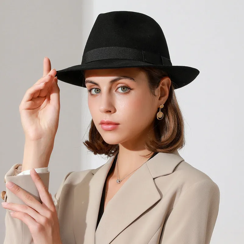 Top Hat Black Woolen Felt Cap Autumn and Winter Men's and Women's British Style Top Hat Fedora Hat