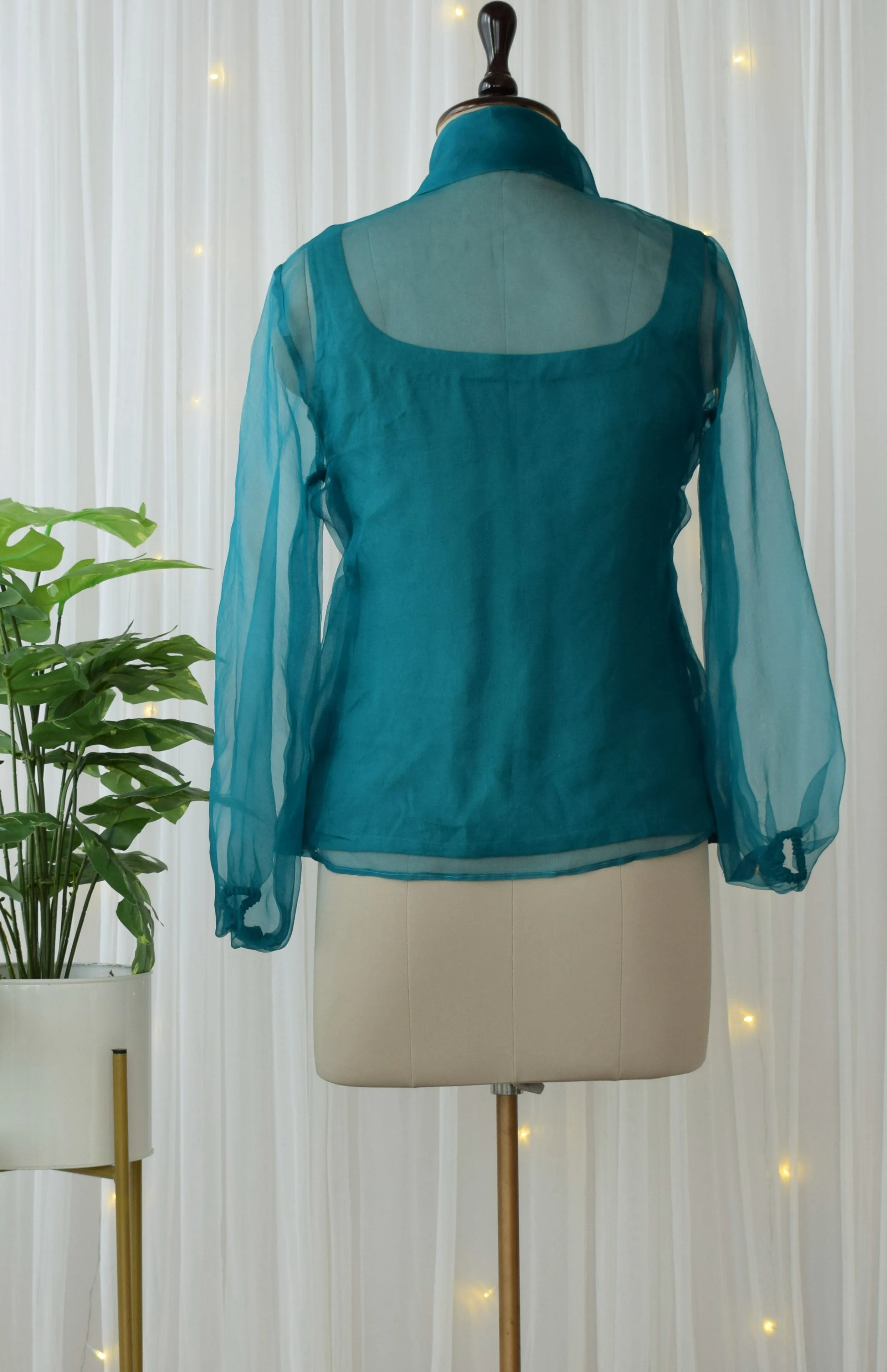 Topaz Silk Organza Bow-Tie Top